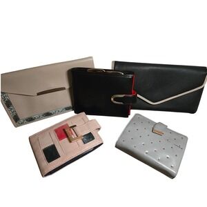 Vintage Wallet Lot 5pc Mid Century mixed styles Envelope Clutch checkbook coin